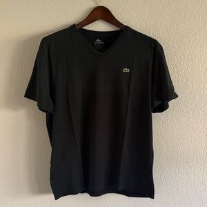 Lacoste Men's Black V-Neck Shirt with Green Crocodile Logo